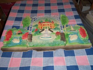   West Germany Die Cut Calendar To Large House Fountain Swans 15 1/8 Wi