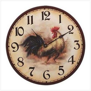 COUNTRY ROOSTER WALL CLOCK ~ Kitchen Home Decor ~ WOOD & BATTERY 