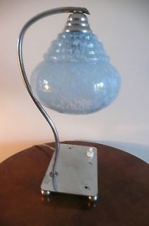 ELEGANT ORIGINAL 1920s ART DECO CHROME GLASS TABLE LAMP w. INTEGRAL 