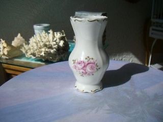 vintage weimar german made pink roses gold trim bud vase