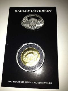 Harley Davidson 100th Willie G Davidson Plant Pin & Coin on Card