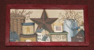   COUNTRY BARN STAR BASKET BERRIES WILLOW TREES 6x12 WALL DECOR