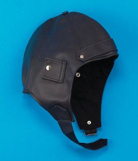 Deluxe Aviator Helmet WWII Style Fighter Pilot Hat Black Vinyl Faux 