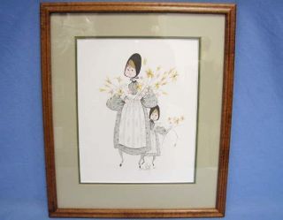 Buckley Moss 1983 Signed Print Spring Bouquet LE 124/1000 Matted 