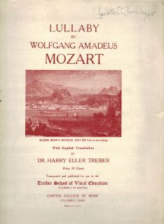 Lullaby Wolfgang Amadeus Mozart Harry Euler Treiber Sheet Music