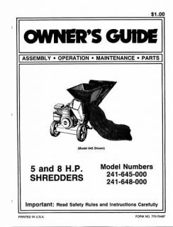 mtd chipper shredder manual model no 241 645 648 00