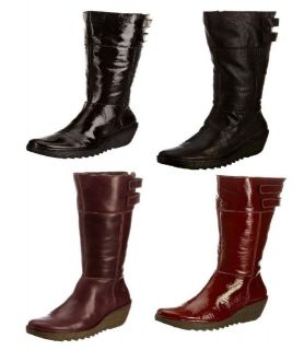 Fly London Womens Yush Black Red Purple Leather New Leather Long Boots 