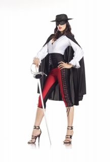 ZORRO COSTUME 6 piece HAT, MASK, TOP, PANTS, WASITBAND, AND CAPE S/M 