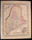 Maine c.1860 S.A. Mitchell antique hand color lithograph map
