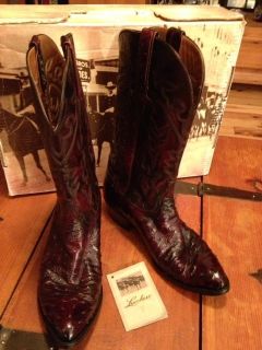 LUCCHESE SINCE 1883 Black Cherry FULL QUILL OSTRICH LEG BOOT L6929 