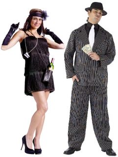 20s Bootleg Flapper Gangster Pinstriped Adult Couples Costume Set 