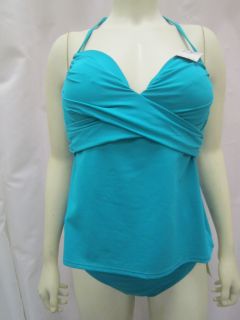 Bamboo L XL Blue Halter Underwire Tankini w Hipster Bottoms 20654CW 