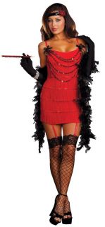 20s Red Flapper Dress Charleston Costume Feather Boa Headband Gloves 