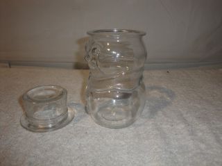 Vintage Clear Glass Snowman Jar with Lid 7 5H x 3 1 4D