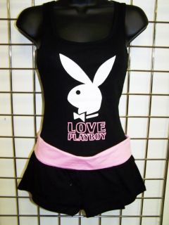 Love Playboy Bunny Tank Top Roll Up Shorts Pajama Set s M L Pink Black 