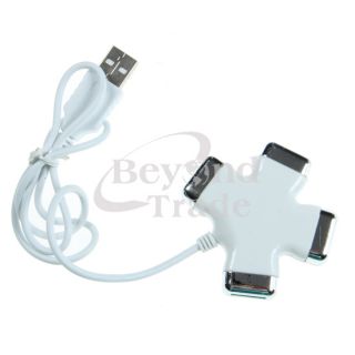 New USB 4 Port External Slim Mini Hub Splitter White