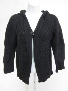 525 AMERICA Black Cotton Cable Knit Hooded Button Up Cardigan Sweater 