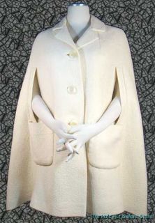 Mod Vintage 60s Cream Wool 3 4 Length Cape Coat Big Hip Pockets S 