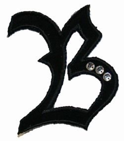 Gothic Letter B w 3 Jewels Iron on Applique Patch