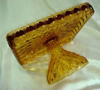 Square Elizabeth Cake Plate Stand Pedestal Amber Glass