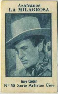 Gary Cooper Vintage Movie Star Paper Stock Trading Card from Spain 50 