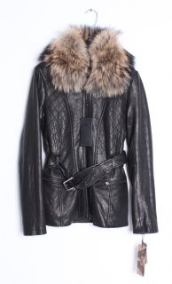 Andrew Marc Womens Sage Removable Fur Collar Lamb Skin Leather 