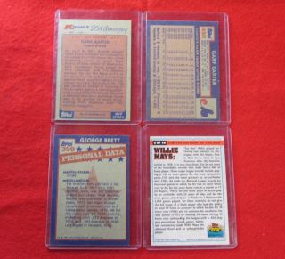 AUTOGRAPHED HANK AARON GARY CARTER WILLIE MAYS GEORGE BRETT CARDS *NO 