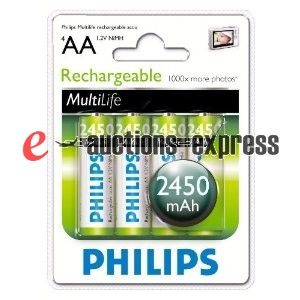 Pcs Philips NiMH Rechargeable AA Batteries 2450mAh