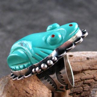  navajo zuni smith turquoise frog ring hallmark aaron toadlena w pete 