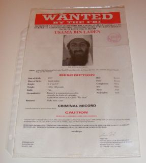 Extremely RARE Original May 12 1999 FBI Wanted Poster of Osama Bin 
