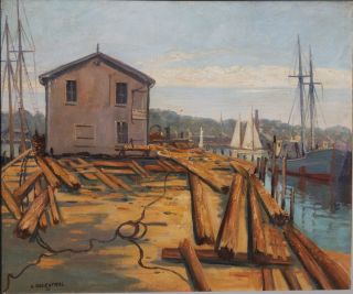 Abraham Rosenthal 1953 Oil C Rockport Docks Studied with Emile Gruppe 