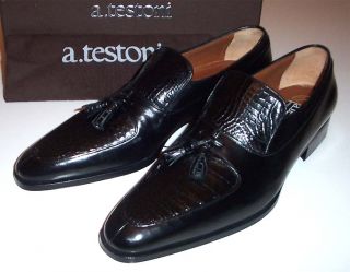 New A Testoni Crocodile Blk Label Dress Shoes 10 $1400