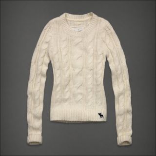 Abercrombie Fitch by Hollister Women Cream Cable Knit Moose Sweater XS 