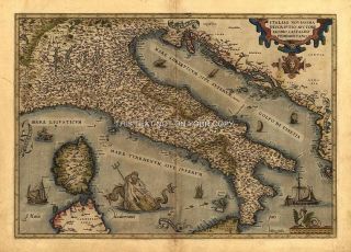 Ortelius Italiae Italy Italia Repro Antique Map Print