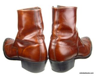 Vtg USA Made Acme Glossy Brown Leather Wingtip Toe Half Ankle Boots 