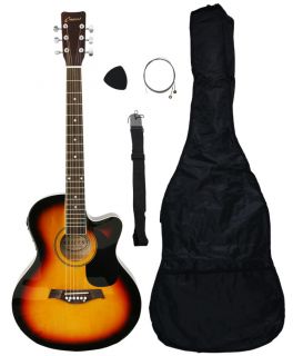 NEW ADULT Crescent SUNBURST Electric Acoustic Guitar+Accessories