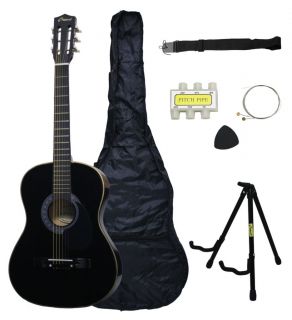 NEW Crescent Beginners BLACK Acoustic Guitar+STAND+Accessory Pack