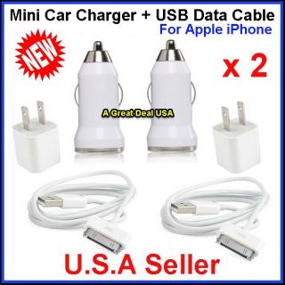 Car Charger Wall USB Sync Data Cable for Apple iPhone 4 4S 3GS 