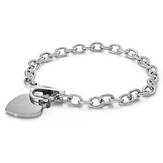   Steel Ladies Women Engravable Toggle Heart Charm Link Bracelet