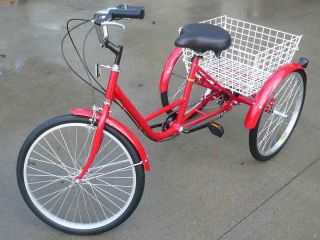 Wheel Adult 24 Bike Tricycle Bicycle 6 Speed Red