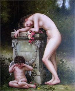 Framed Hand Painted Oil Painting Repro Bouguereau, Pain of Love