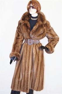 Adolfo Lunaraine Female Mink Fur Coat Jacket Russian Sable Collar 60 