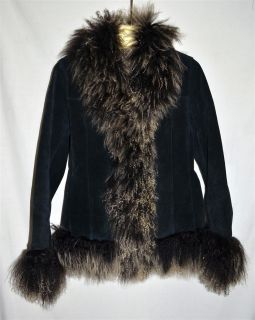 Vintage Adler Collection Black Suede Coat With WILD Black & White 