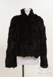 Adrienne Landau Black Rabbit Fur Short Coat Size Large