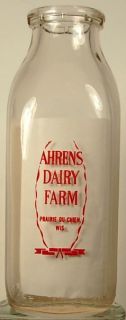 Ahrens Dairy Farm Prairie Du Chien Wis Wi Milk Bottle