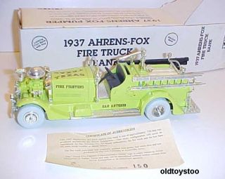 1937 ahrens fox san antonio texas fire truck bank 1 30 mib
