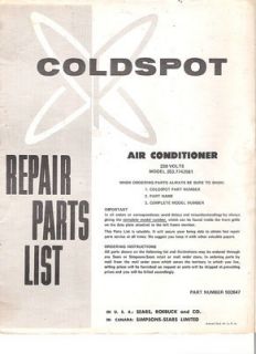     COLDSPOT AIR CONDITIONER MODEL 253 7742581 REPAIR PARTS LIST