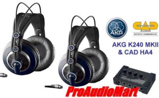 AKG K240MKII 2pr headphones+ CAD Audio HA4 amplifier pkg NEW