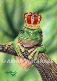 Akiko O E Print Tree Frog Prince Wildlife Painting 5x7