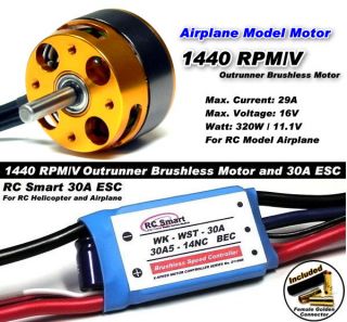 airplane rc gold 1440 outrunner brushless motor 30a esc ca046